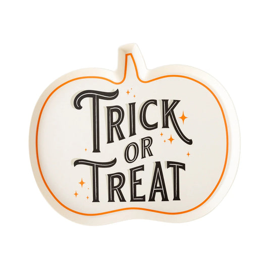 TRICK OR TREAT PUMPKIN SHAPED BAMBOO TRAY