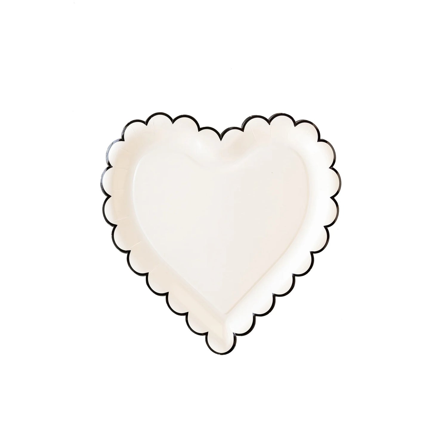 WHITE & BLACK SCALLOPED HEART DESSERT PLATES