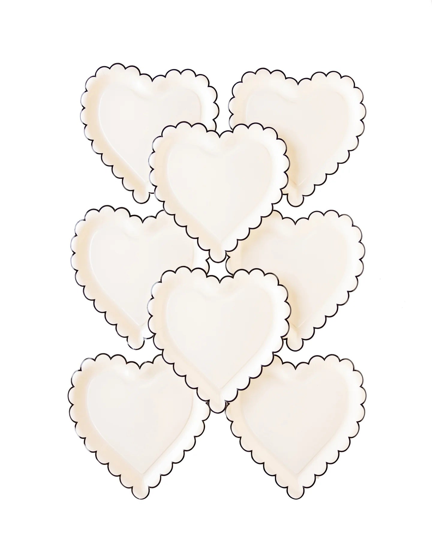 WHITE & BLACK SCALLOPED HEART DESSERT PLATES