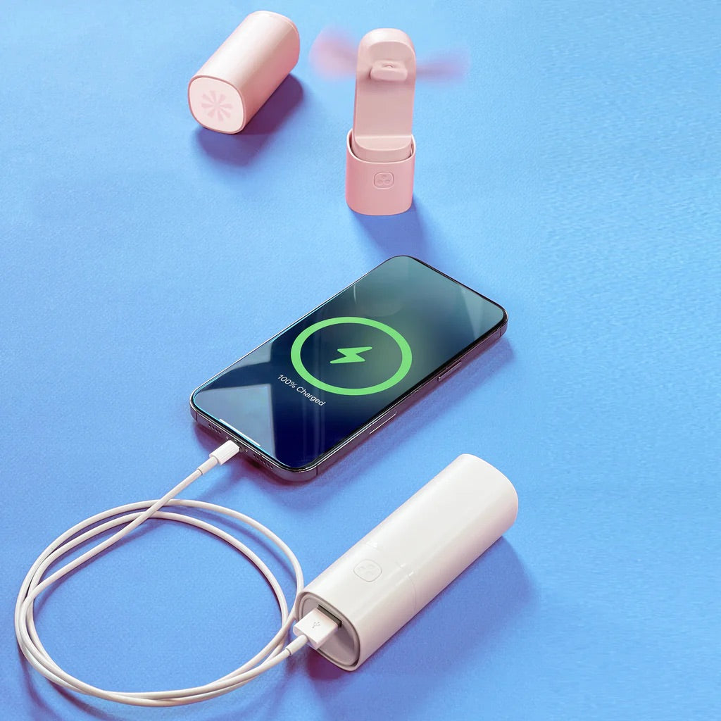 PINK "EASY BREEZY" PORTABLE FAN WITH POWER BANK