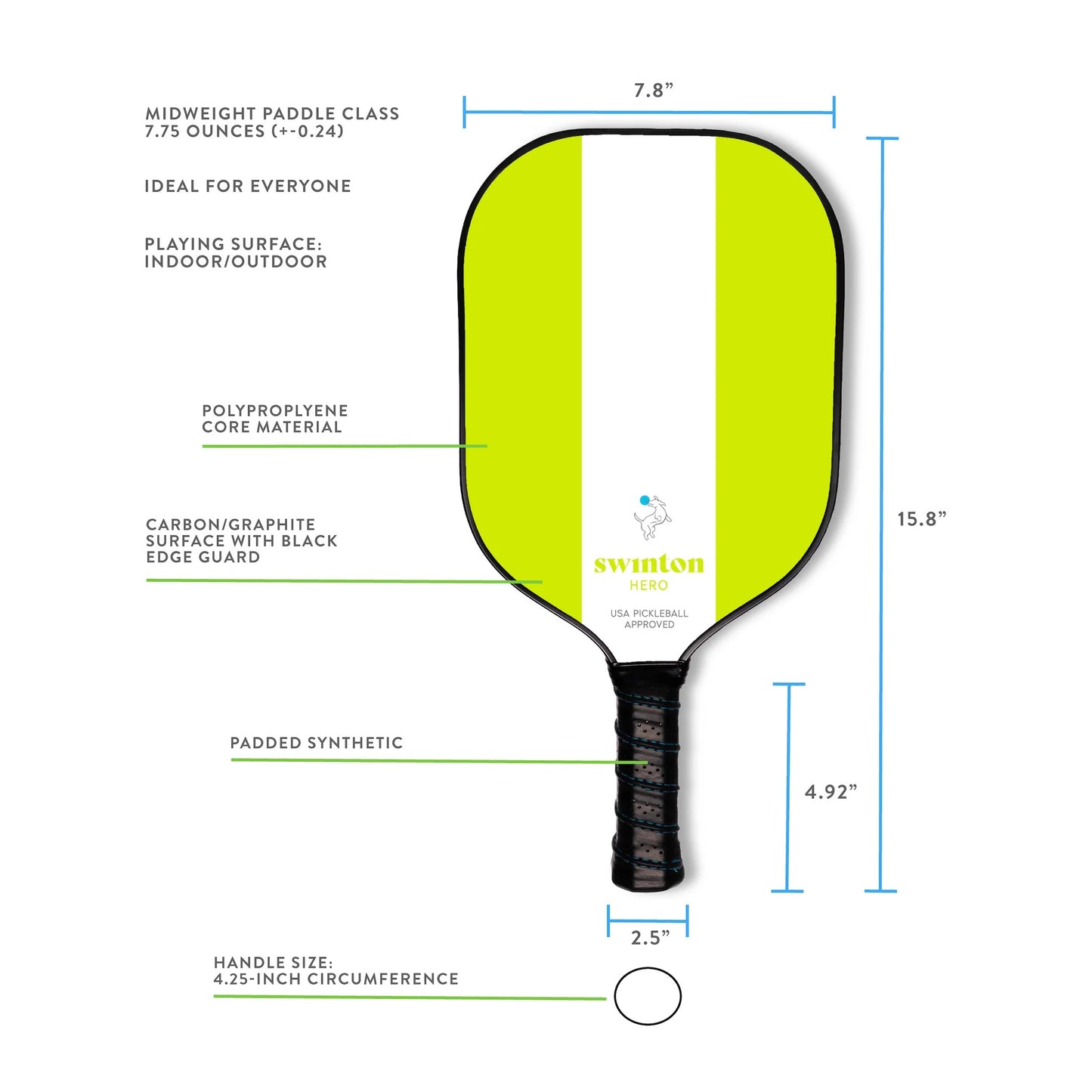 GREEN STRIPED HERO PICKLEBALL PADDLE