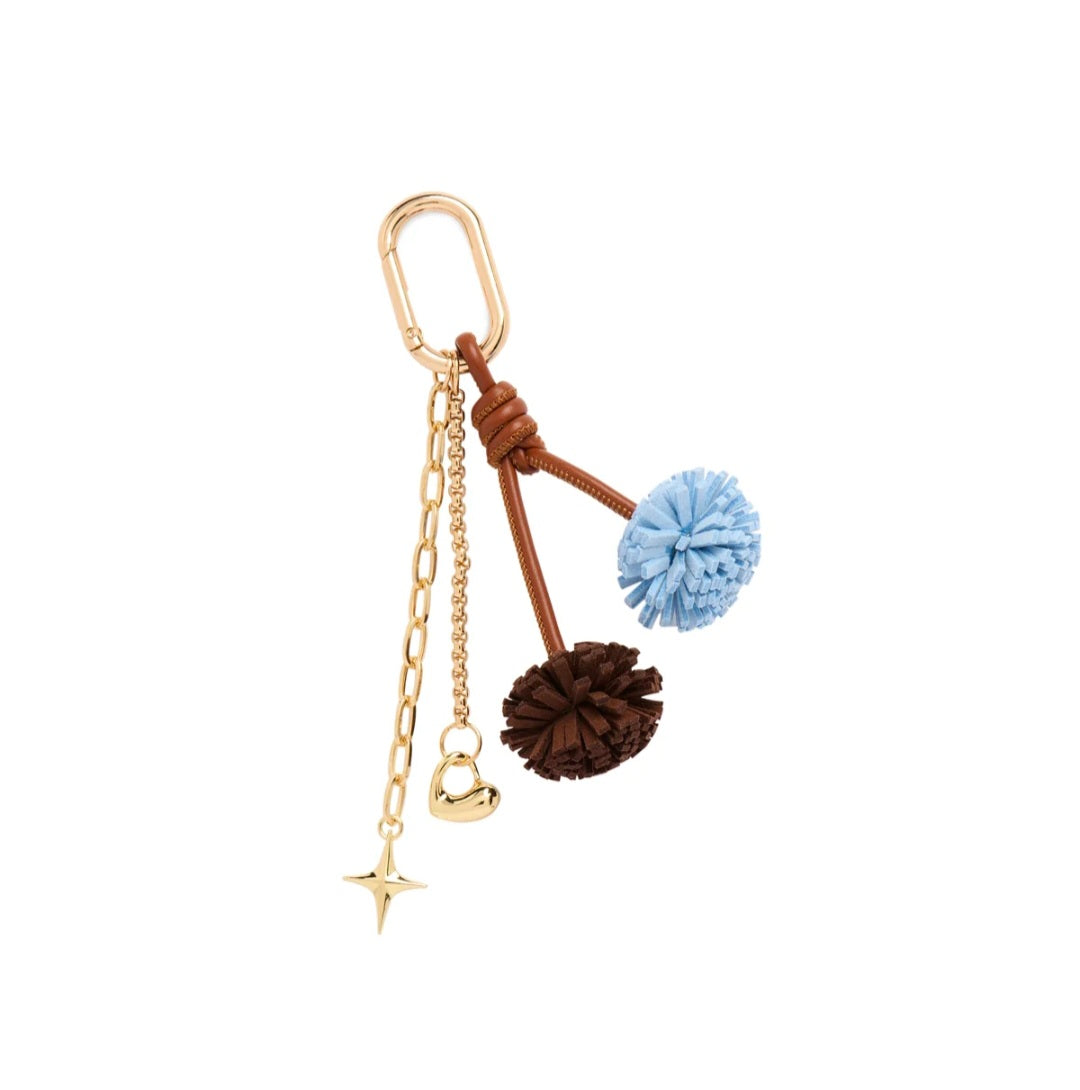 Pom Pom Bag Charm/Key Ring-Brown