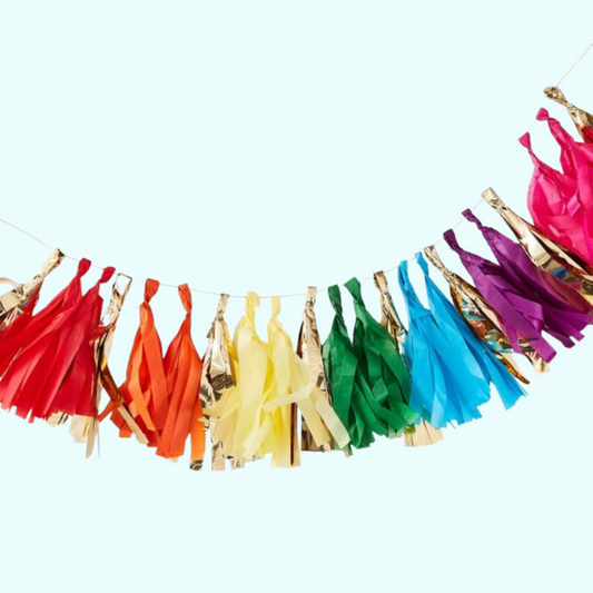 Gold Foil and Rainbow Tassel Garland