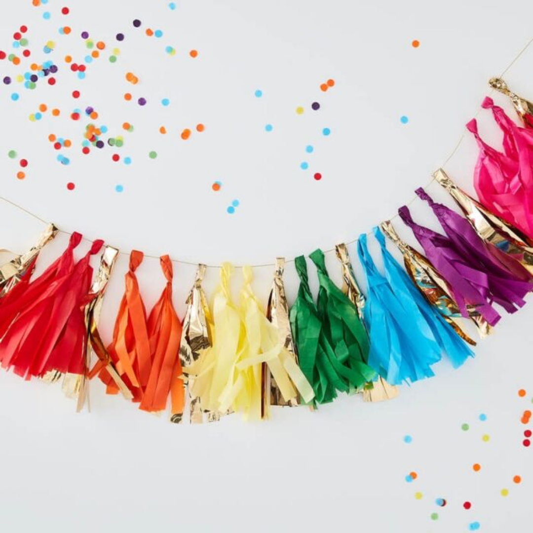 Gold Foil and Rainbow Tassel Garland