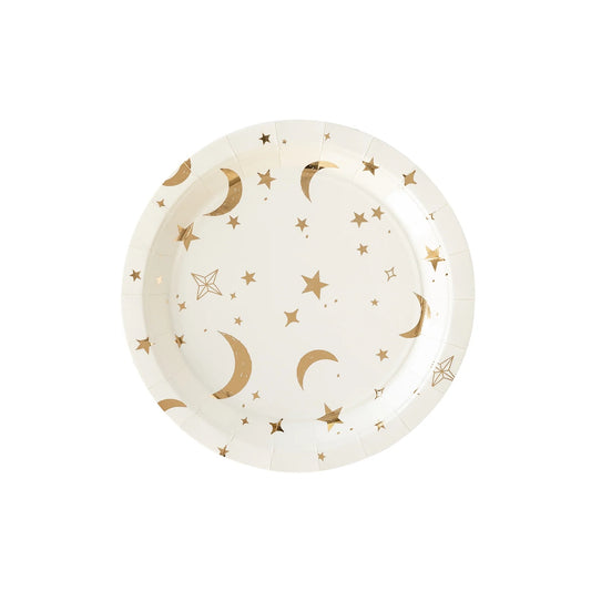 HALF MOON AND STARS GOLD CELESTIAL DINNER PLATES