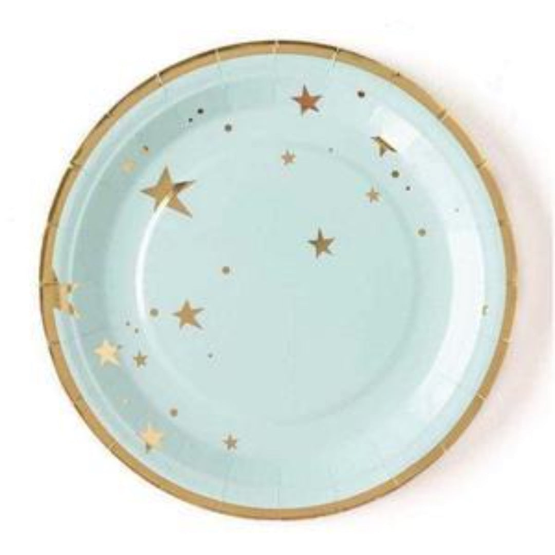 Baby Blue & Gold Star Dinner Plates