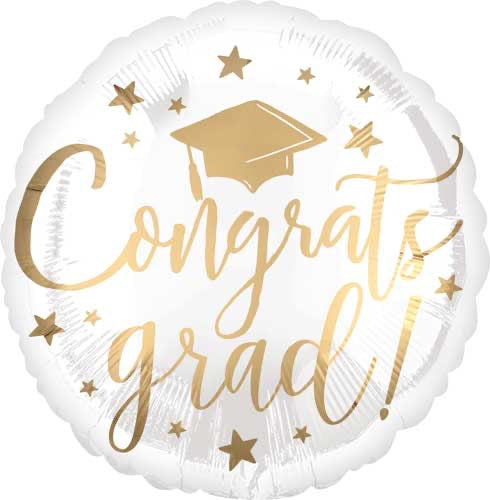 Congrats Grad White & Gold Foil Balloons