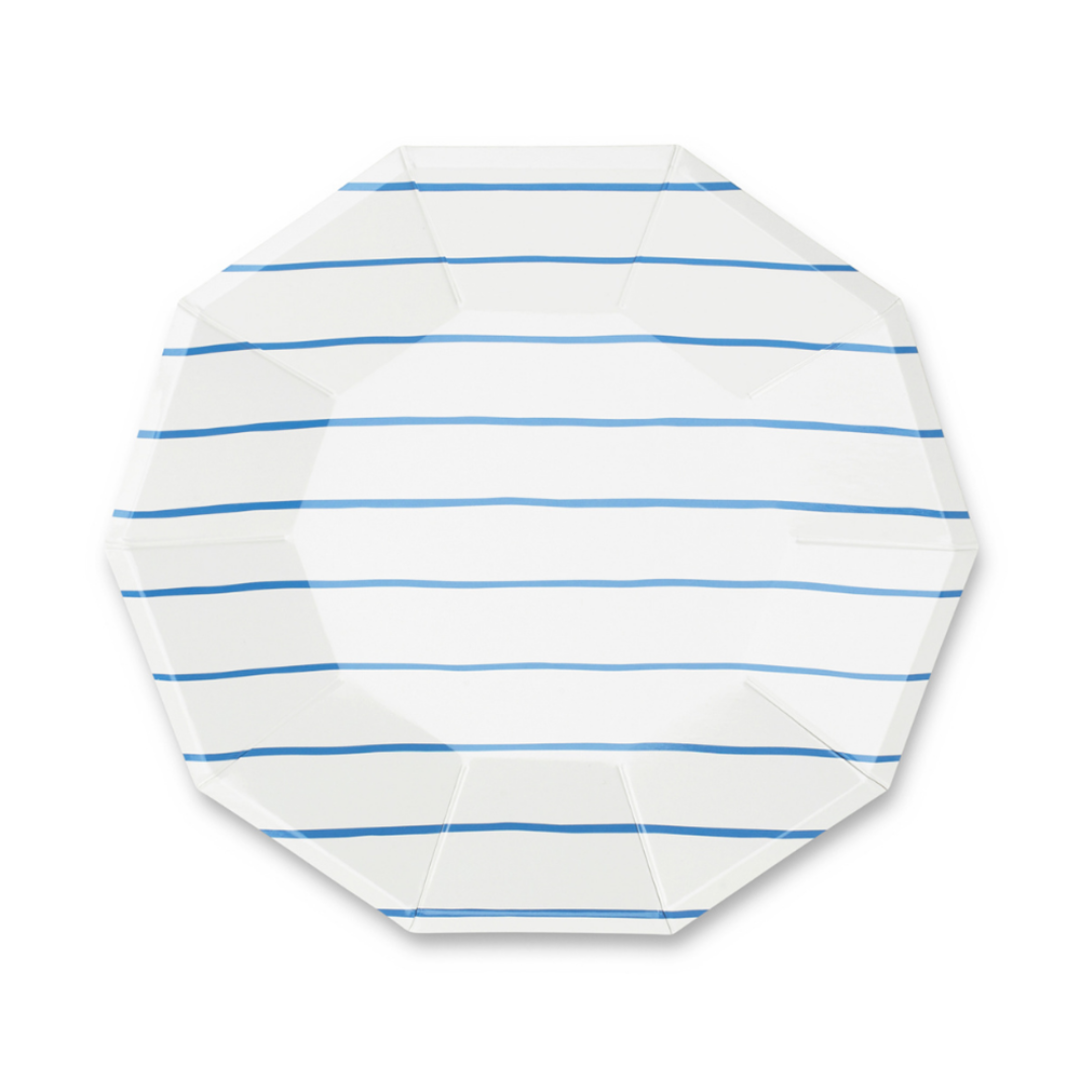 Cobalt Frenchie Stripe Dinner Plates