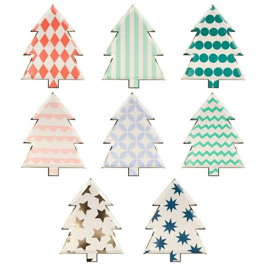 Patterned Christmas Tree Dessert Plates