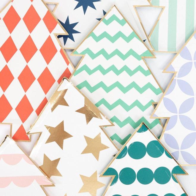 Patterned Christmas Tree Dessert Plates
