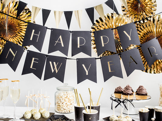 BLACK AND GOLD HAPPY NEW YEAR BANNER