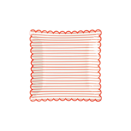 VALENTINE RED STRIPED SCALLOPED DINNER PLATES