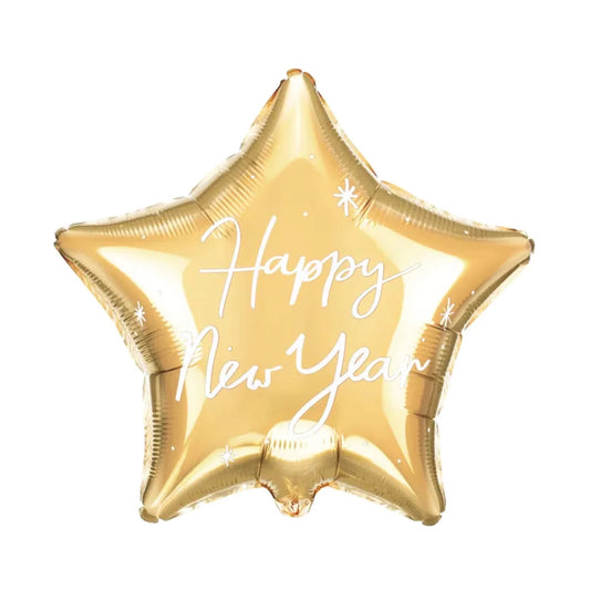 MATTE GOLD HAPPY NEW YEARS STAR FOIL BALLOON 17IN