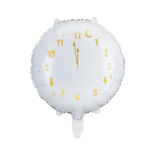 WHITE NEW YEAR CLOCK FOIL BALLOONS