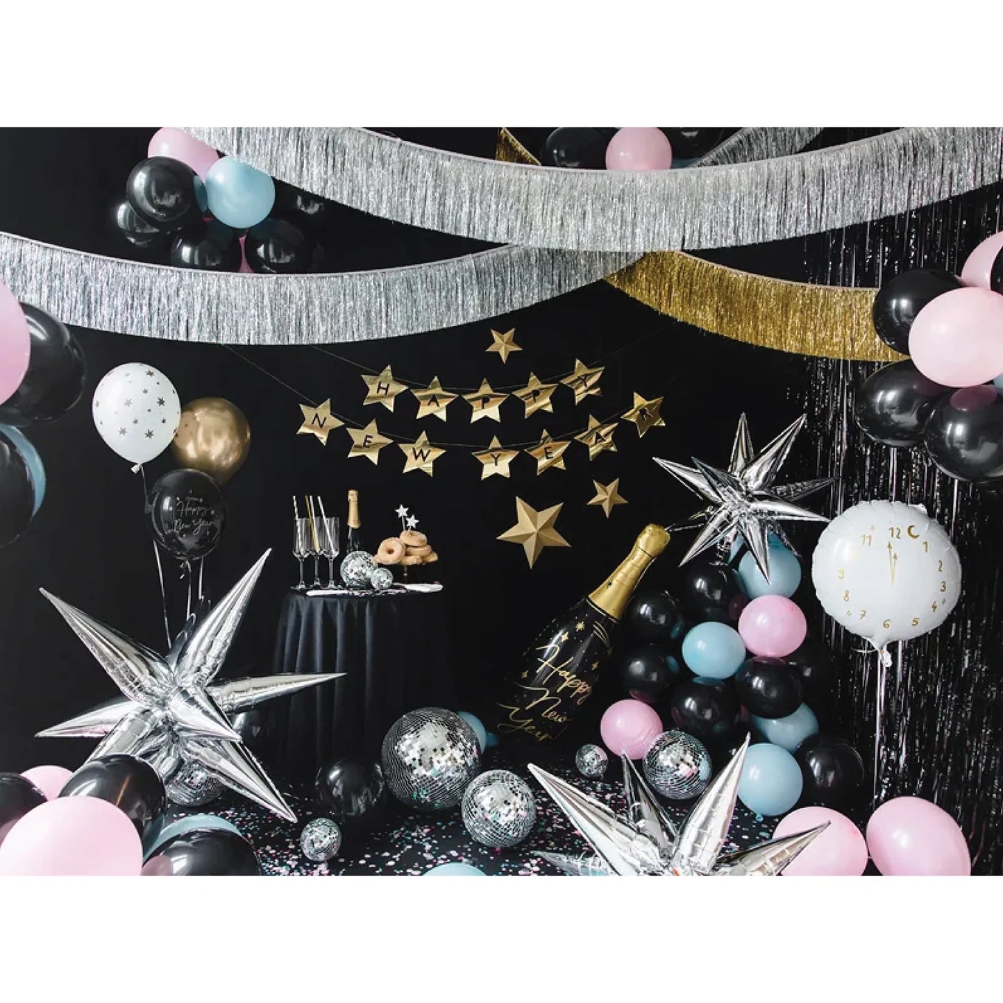 WHITE NEW YEAR CLOCK FOIL BALLOONS