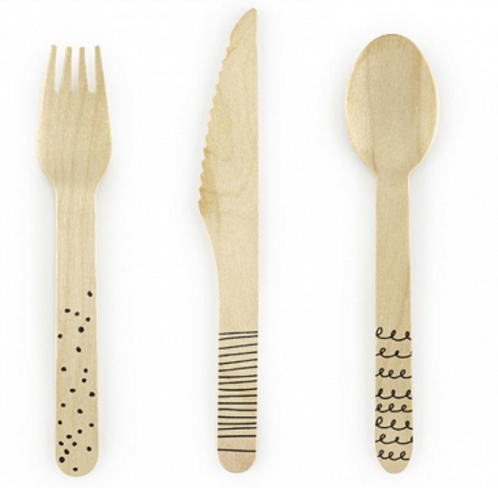 Black Design Wooden Cutlery
