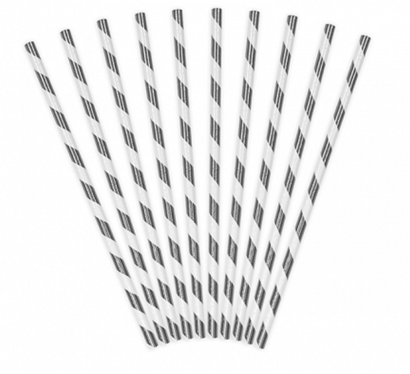 Silver and White Stripes Paper Straws
