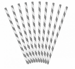 Silver and White Stripes Paper Straws