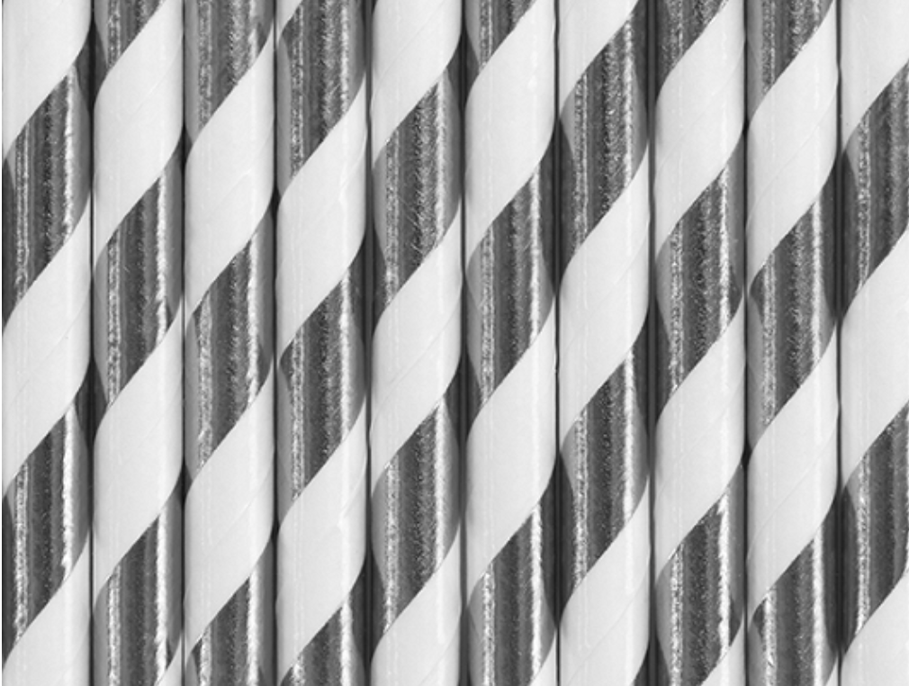Silver and White Stripes Paper Straws