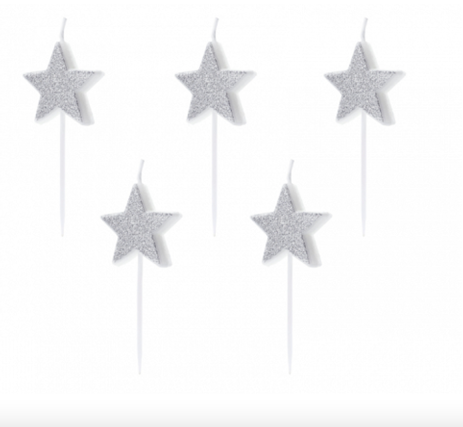 Silver Stars Birthday Candles