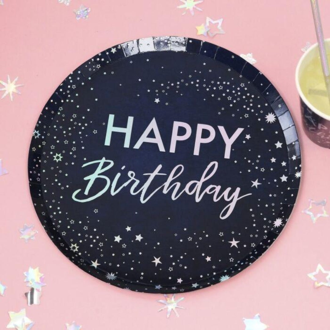 Iridescent Foiled Happy Birthday Dinner Plates