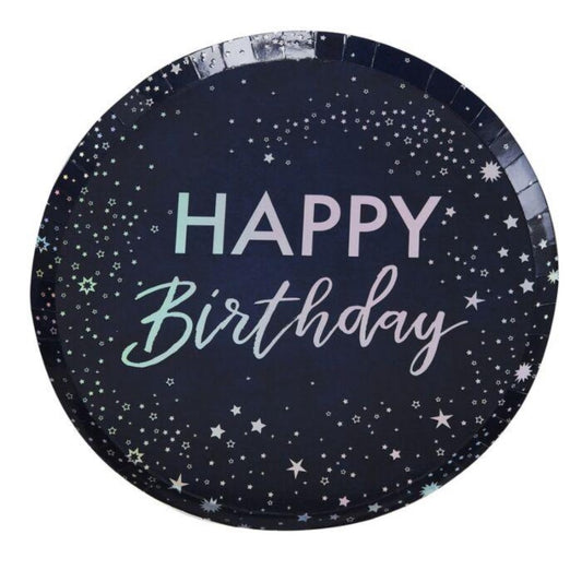 Iridescent Foiled Happy Birthday Dinner Plates